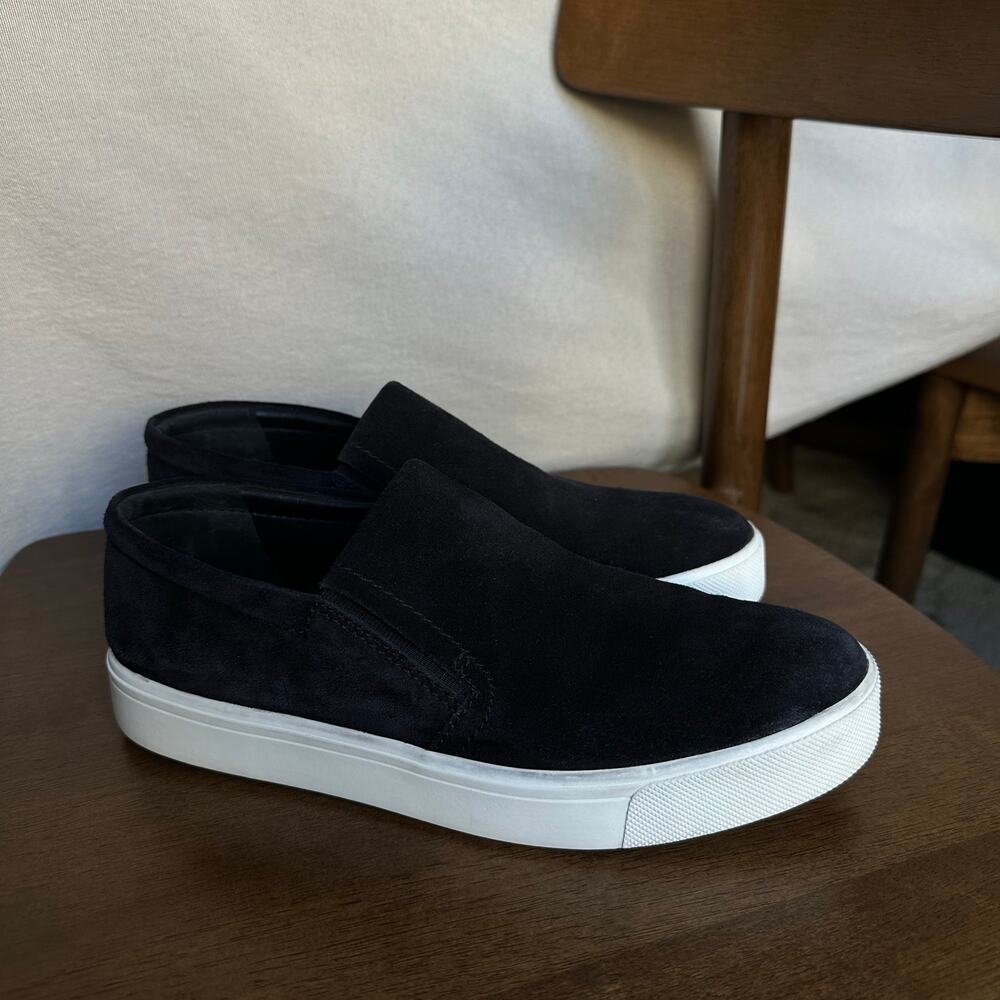 Vince Black Suede Leather Slip On Sneakers